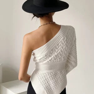 Y2K Grunge Style Strapless Sweater - Vintage French Fashion with Irregular Design