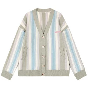 Y2K Grunge Style Striped Cardigan - Vintage Single-breasted Sweater for Women