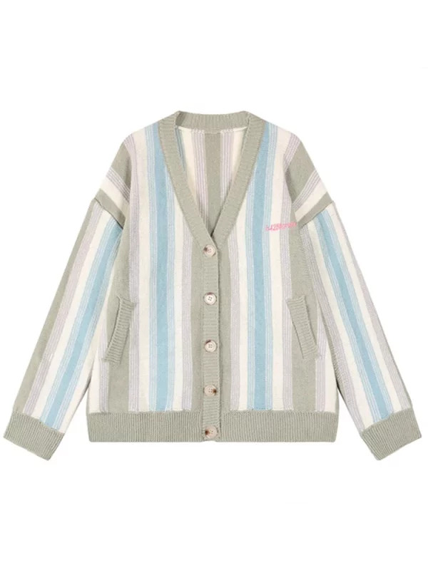 Y2K Grunge Style Striped Cardigan - Vintage Single-breasted Sweater for Women