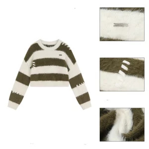 Y2K Grunge Style Striped Cropped Sweater - Vintage Knitwear for Women