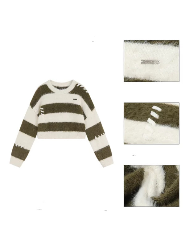 Y2K Grunge Style Striped Cropped Sweater - Vintage Knitwear for Women