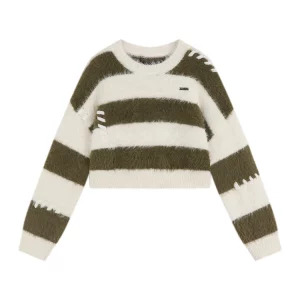 Y2K Grunge Style Striped Cropped Sweater - Vintage Knitwear for Women