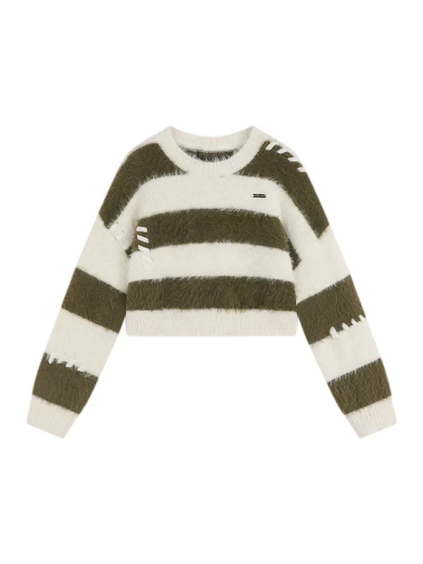 Y2K Grunge Style Striped Cropped Sweater - Vintage Knitwear for Women