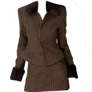 Y2K Grunge Style Striped Jacket and Mini Skirt Set for Women