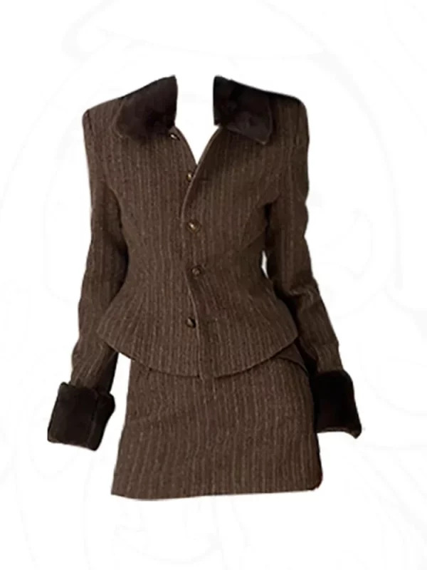 Y2K Grunge Style Striped Jacket and Mini Skirt Set for Women