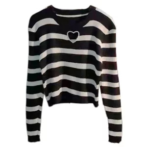 Y2K Grunge Style Striped Knit Pullover - Vintage Long Sleeve Jumper for Women