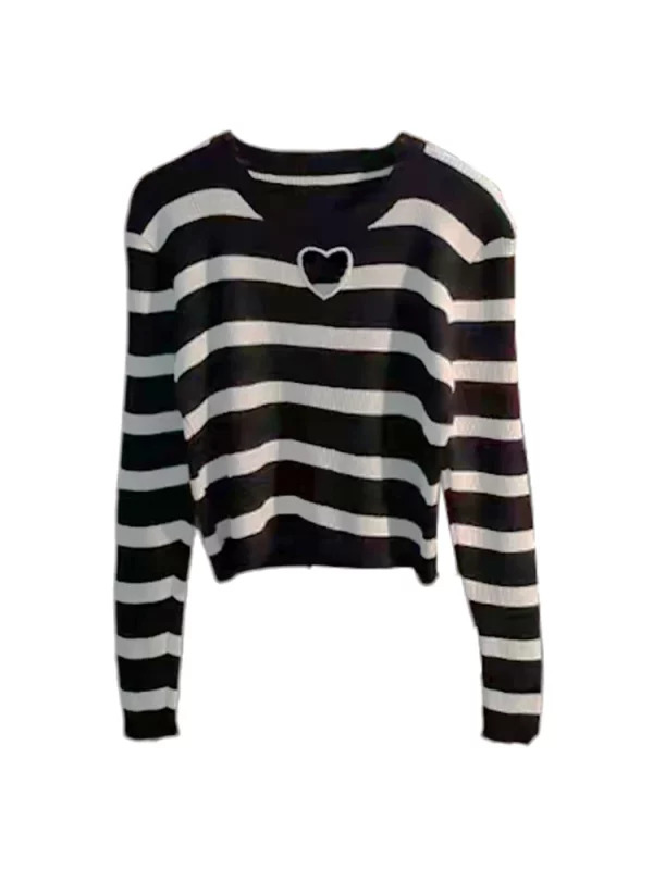 Y2K Grunge Style Striped Knit Pullover - Vintage Long Sleeve Jumper for Women