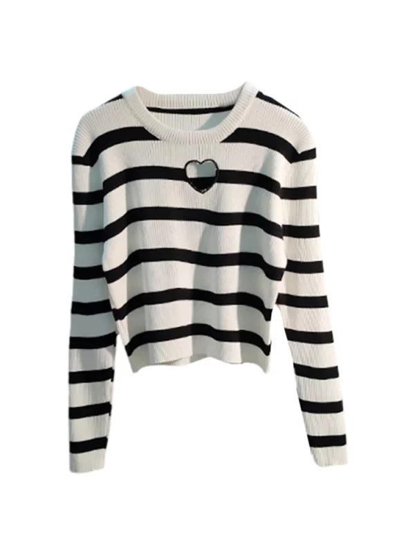 Y2K Grunge Style Striped Knit Pullover - Vintage Long Sleeve Jumper for Women