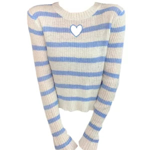 Y2K Grunge Style Striped Knit Pullover - Vintage Long Sleeve Jumper for Women