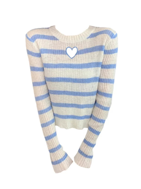 Y2K Grunge Style Striped Knit Pullover - Vintage Long Sleeve Jumper for Women