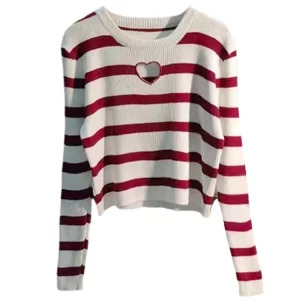 Y2K Grunge Style Striped Knit Pullover - Vintage Long Sleeve Jumper for Women