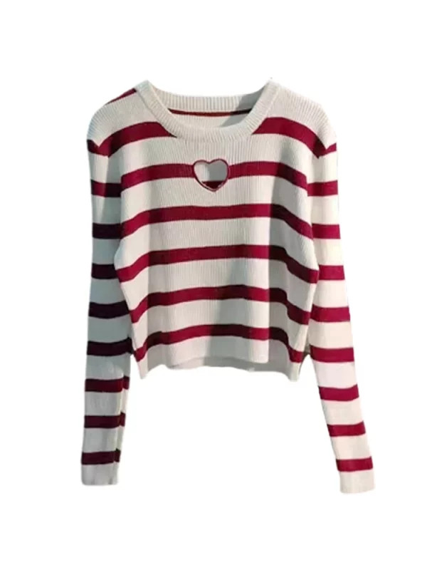 Y2K Grunge Style Striped Knit Pullover - Vintage Long Sleeve Jumper for Women