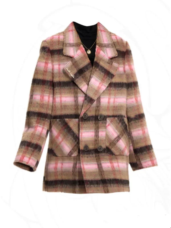 Y2K Grunge Style Vintage Woolen Coat Plaid Blazer Jacket - Korean Fashion Outwear Oversize Luxury Thick