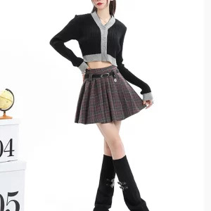 Y2K Harajuku Aesthetic High Waist Plaid Pleated Skirt - Korean Gyaru Kpop Style