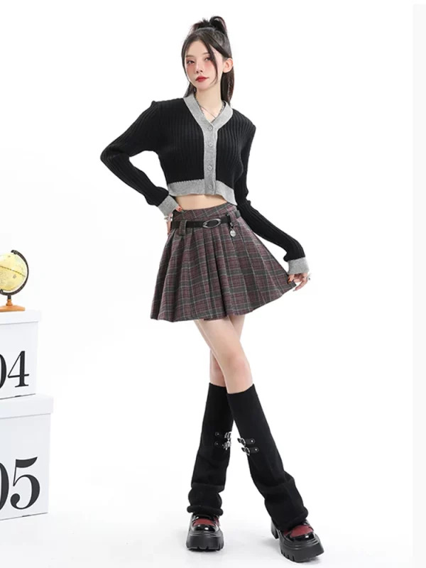 Y2K Harajuku Aesthetic High Waist Plaid Pleated Skirt - Korean Gyaru Kpop Style