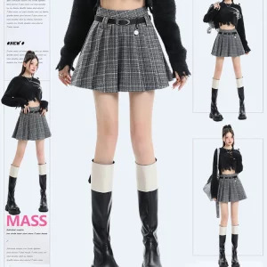 Y2K Harajuku Aesthetic High Waist Plaid Pleated Skirt - Korean Gyaru Kpop Style