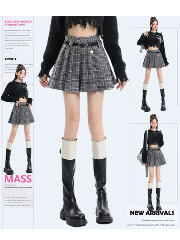 Y2K Harajuku Aesthetic High Waist Plaid Pleated Skirt - Korean Gyaru Kpop Style