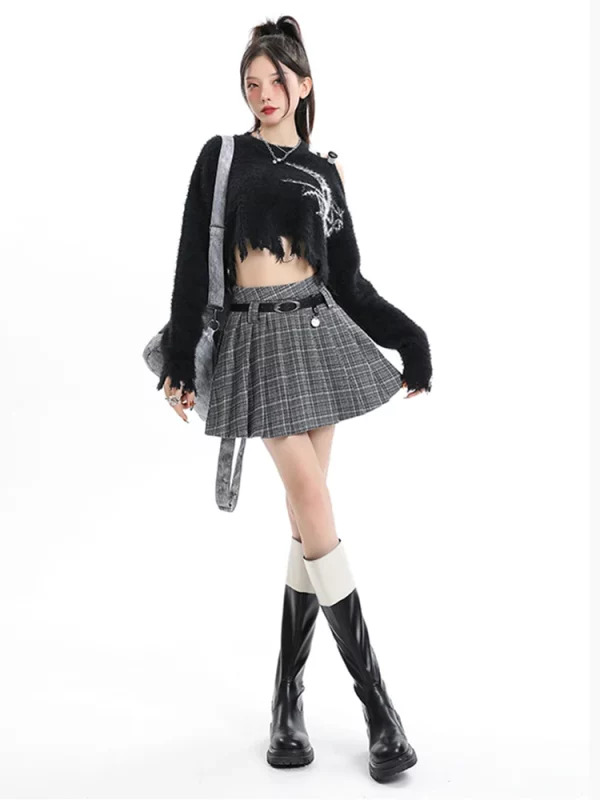 Y2K Harajuku Aesthetic High Waist Plaid Pleated Skirt - Korean Gyaru Kpop Style