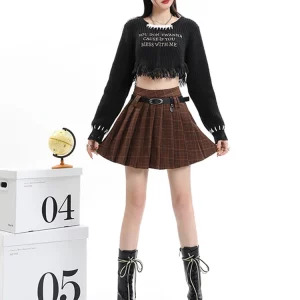 Y2K Harajuku Aesthetic High Waist Plaid Pleated Skirt - Korean Gyaru Kpop Style