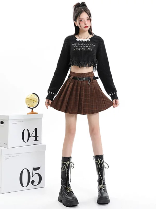 Y2K Harajuku Aesthetic High Waist Plaid Pleated Skirt - Korean Gyaru Kpop Style