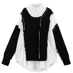 Y2K Harajuku Fashion Designer Baddie Patchwork Knitwear Jumper - Gothic Grunge Style