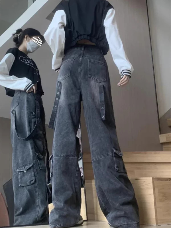 Y2K Harajuku Grunge Cargo Pants - Dark Academia Low Rise Denim - Trashy Japanese Streetwear Cyber