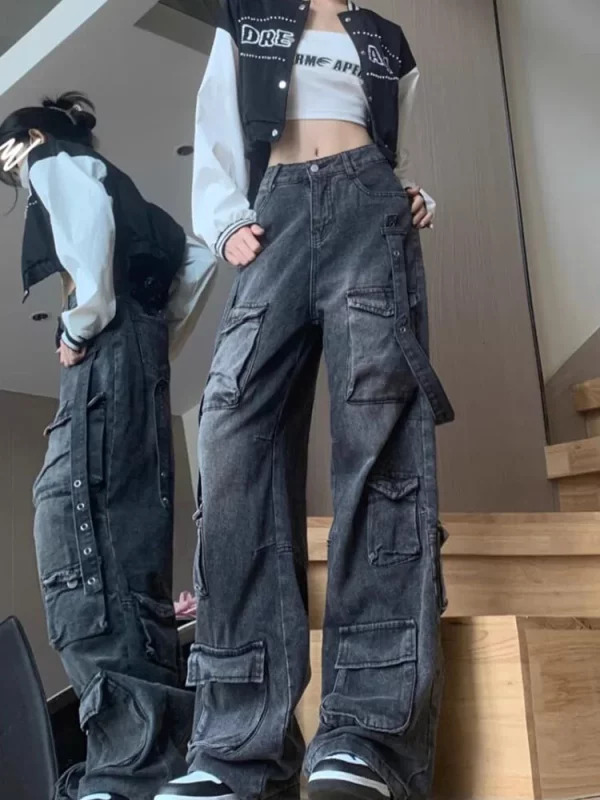 Y2K Harajuku Grunge Cargo Pants - Dark Academia Low Rise Denim - Trashy Japanese Streetwear Cyber