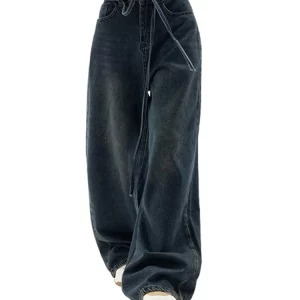 Y2K Harajuku Grunge Drawstring Baggy Jeans - Vintage Denim Streetwear