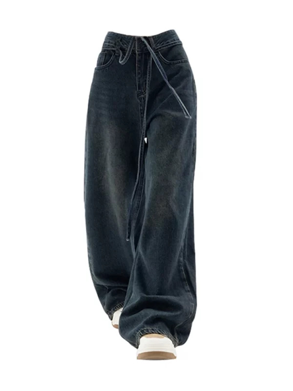 Y2K Harajuku Grunge Drawstring Baggy Jeans - Vintage Denim Streetwear