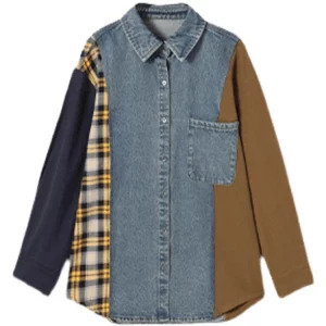 Y2K Harajuku Plaid Spliced Denim Blouse - Women's Streetwear Overshirt