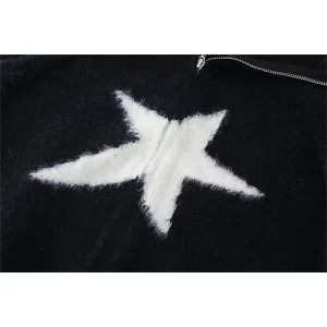 Y2K Harajuku Star Fluffy Knit Cardigan - Autumn Winter Japanese Streetwear