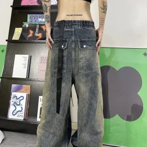 Y2K Harajuku Streetwear: Vintage High Waist Wide Leg Denim Pants - Spring Autumn Women's Elastic Waist Jeans Chic Loose Trousers