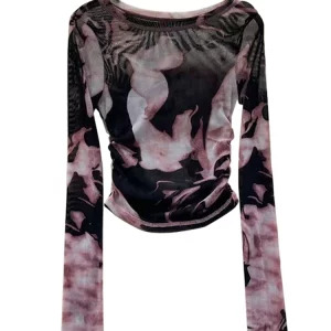 Y2K Harajuku Tie Dye Gauze T-Shirt - O-Neck Long Sleeve Crop Top for Women