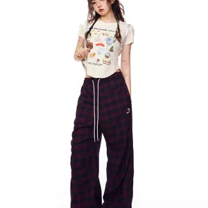 Y2K Harajuku Vintage Plaid Pants - Japanese Streetwear Grunge Kpop Joggers