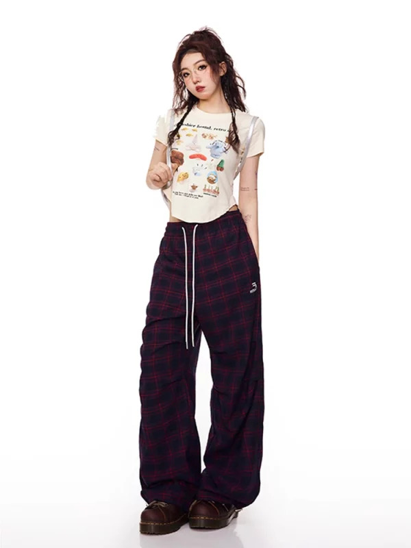 Y2K Harajuku Vintage Plaid Pants - Japanese Streetwear Grunge Kpop Joggers