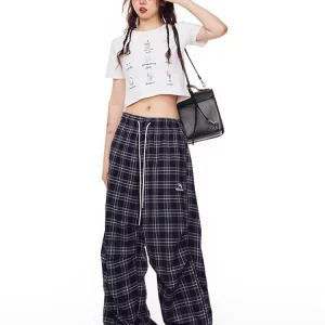 Y2K Harajuku Vintage Plaid Pants - Japanese Streetwear Grunge Kpop Joggers