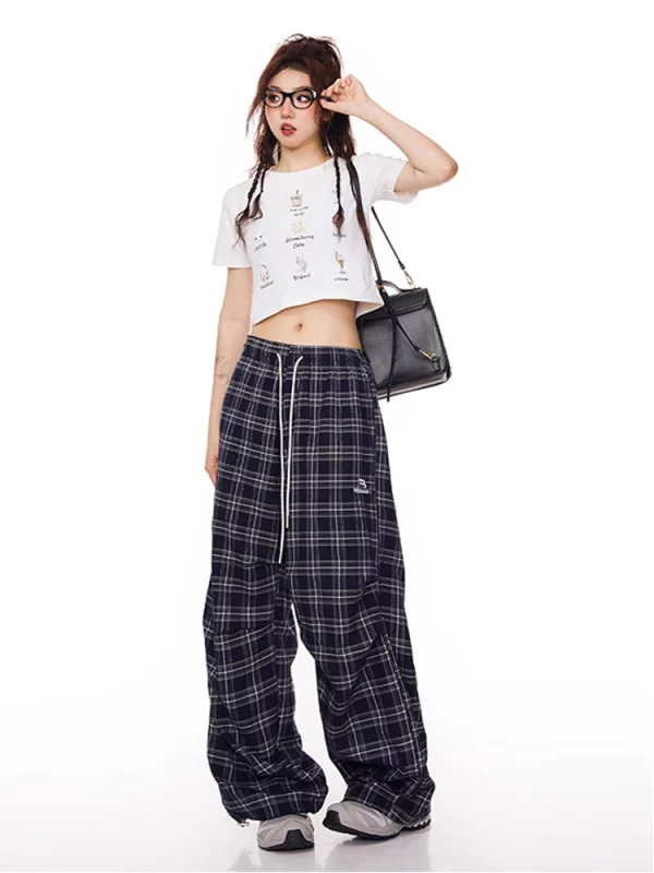 Y2K Harajuku Vintage Plaid Pants - Japanese Streetwear Grunge Kpop Joggers