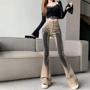 Y2K High Waist Gyaru Flare Jeans - Dark Academia Bell Bottom Trashy Japanese Streetwear Denim Pants