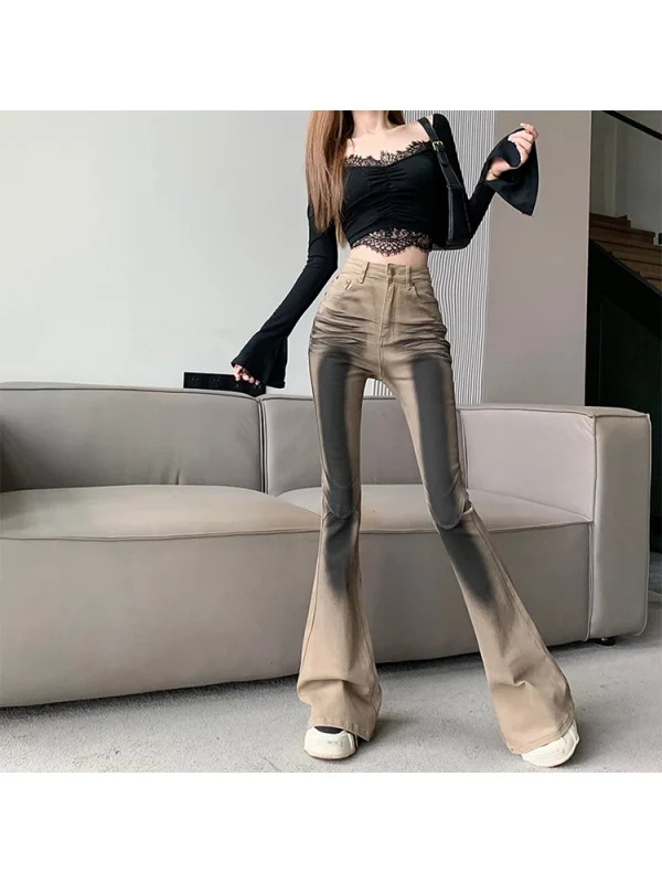 Y2K High Waist Gyaru Flare Jeans - Dark Academia Bell Bottom Trashy Japanese Streetwear Denim Pants