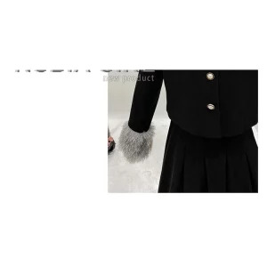 Y2K Inspired Women's 2-Piece Set: Fluffy Patchwork Crop Jacket + A-line Pleated Skirt