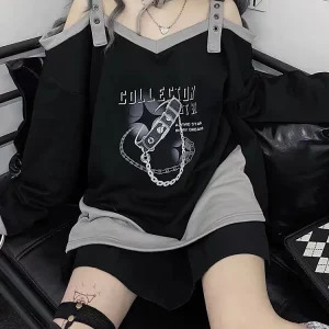 Y2K Japanese Gothic Oversized Hoodie with Baddie Style Sweatshirt