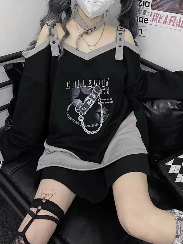 Y2K Japanese Gothic Oversized Hoodie with Baddie Style Sweatshirt