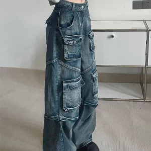 Y2K Japanese Streetwear Baggy Denim Pants - Grunge Cargo Cyber Punk Trashy Low Waisted Jeans