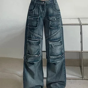 Y2K Japanese Streetwear Baggy Denim Pants - Grunge Cargo Cyber Punk Trashy Low Waisted Jeans