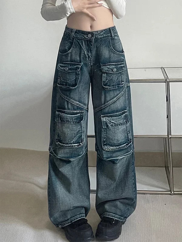 Y2K Japanese Streetwear Baggy Denim Pants - Grunge Cargo Cyber Punk Trashy Low Waisted Jeans