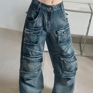 Y2K Japanese Streetwear Baggy Denim Pants - Grunge Cargo Cyber Punk Trashy Low Waisted Jeans