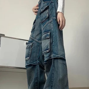 Y2K Japanese Streetwear Baggy Denim Pants - Grunge Cargo Cyber Punk Trashy Low Waisted Jeans