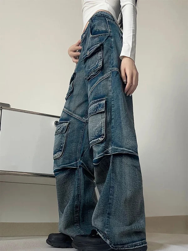 Y2K Japanese Streetwear Baggy Denim Pants - Grunge Cargo Cyber Punk Trashy Low Waisted Jeans