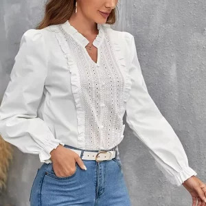 Y2K Lace Stitching Puff Sleeve Blouse - Retro 90s Fashion, Grunge, and Summer Y2K Outfits