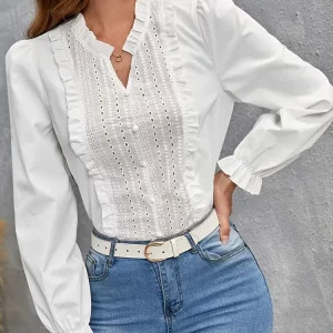 Y2K Lace Stitching Puff Sleeve Blouse - Retro 90s Fashion, Grunge, and Summer Y2K Outfits